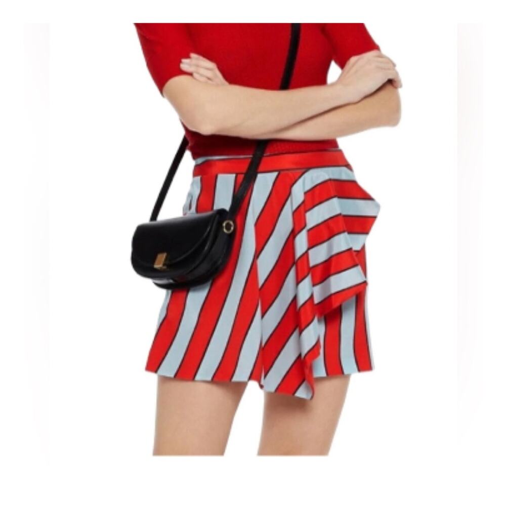 Alice + Olivia Nicky Asymmetrical Draped Silk Mini Skirt Pinstripe Size 10 New